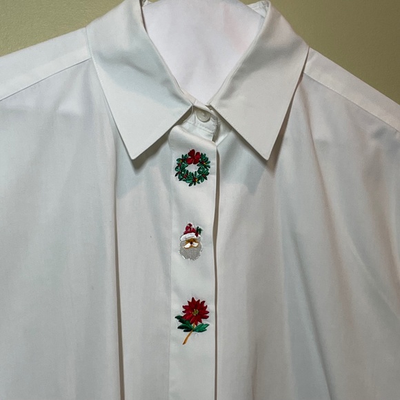 Vtg Foxcroft White Long Sleeve Christmas Embroidered White Button Up Shirt sz 10 - Picture 4 of 14